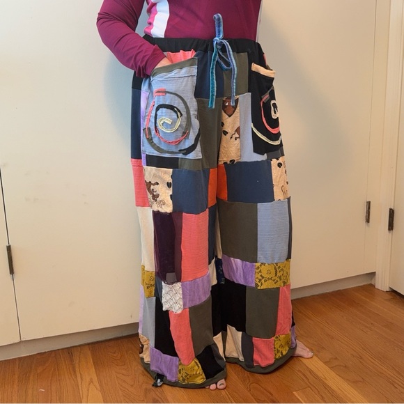 Colorful Patchwork Pants Crazy Boho Hippie Festival Upcycled by Unbound Soul - Picture 5 of 12
